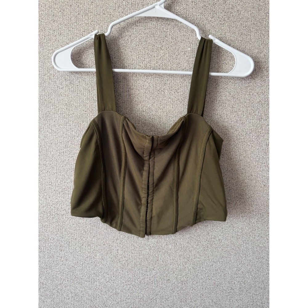 Willow + Root Olive Green Mesh Corset Hook‎ Eye Crop Top Large